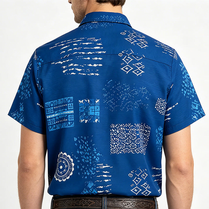 Men's Navy Blue Batik-Inspired Patchwork Print Shirt - image 3