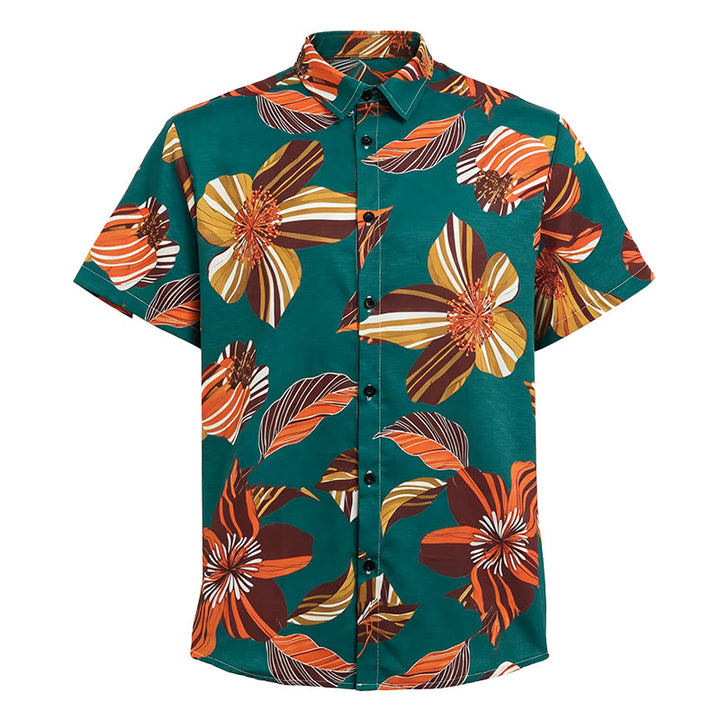 Men's Teal Hawaiian Flower Botanical Print Shirt - image 4