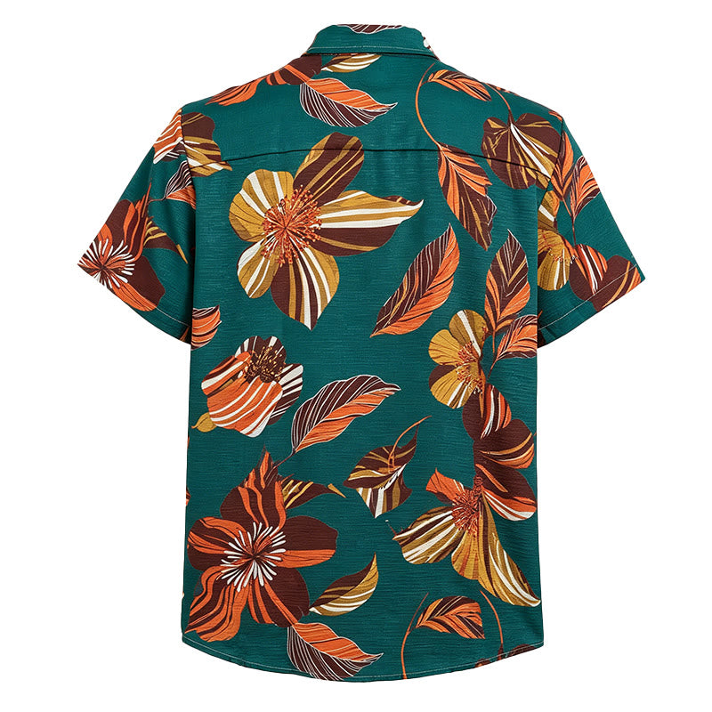 Men's Teal Hawaiian Flower Botanical Print Shirt - image 5