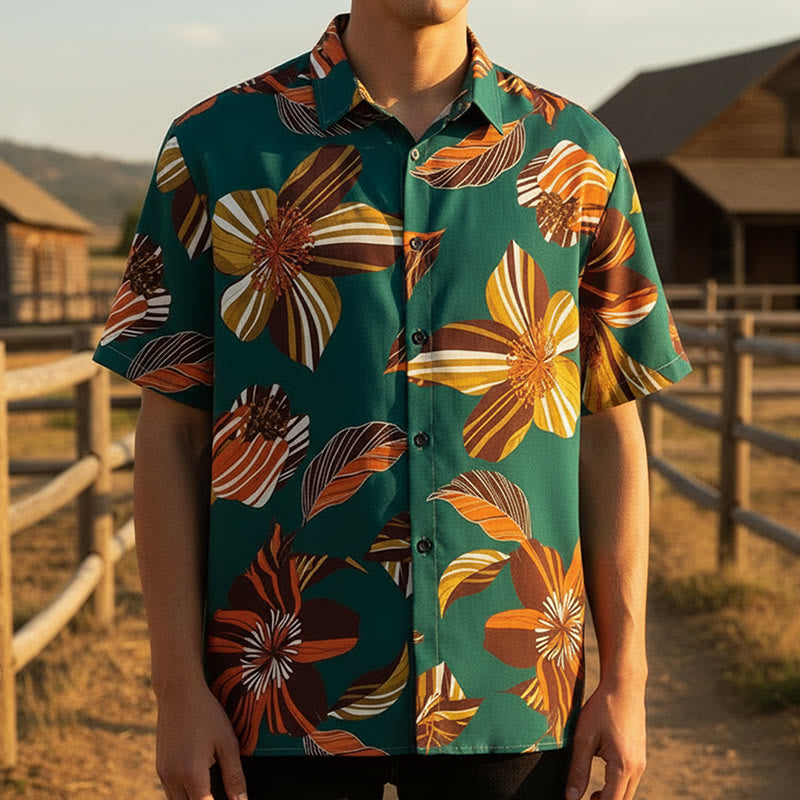 Men's Teal Hawaiian Flower Botanical Print Shirt - image 0