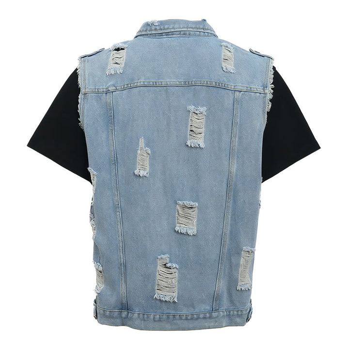 Men's Ripped Sleeveless Distressed Denim Vest - image 8