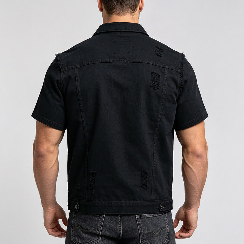 Men's Ripped Sleeveless Distressed Denim Vest - image 3