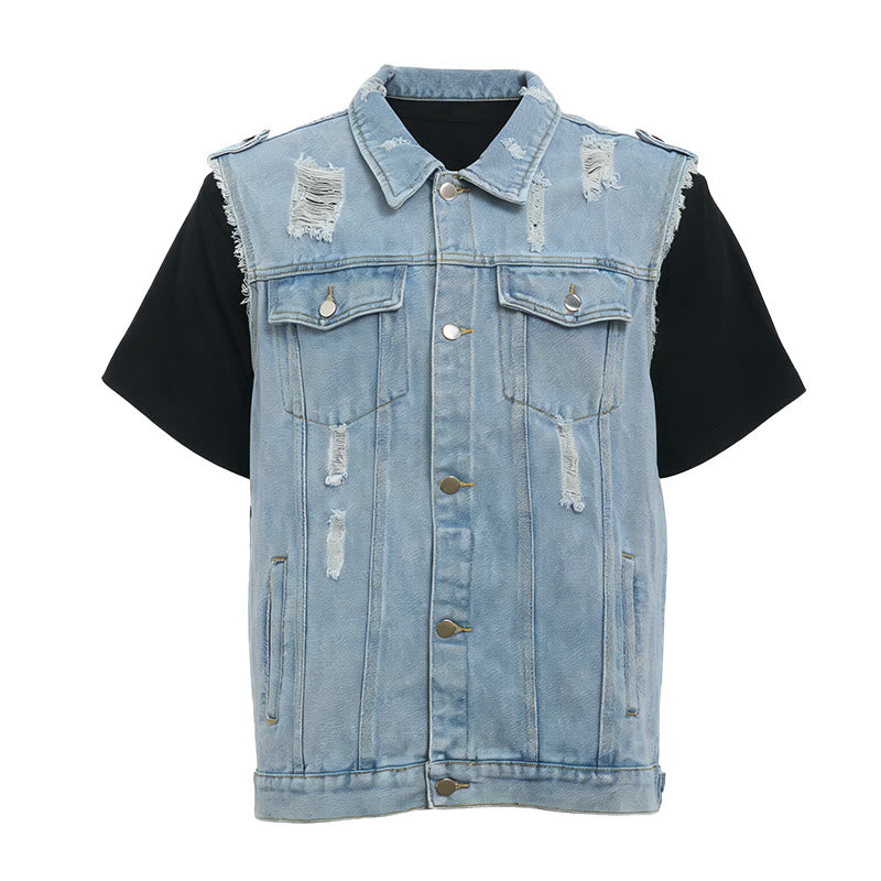 Men's Ripped Sleeveless Distressed Denim Vest - image 7