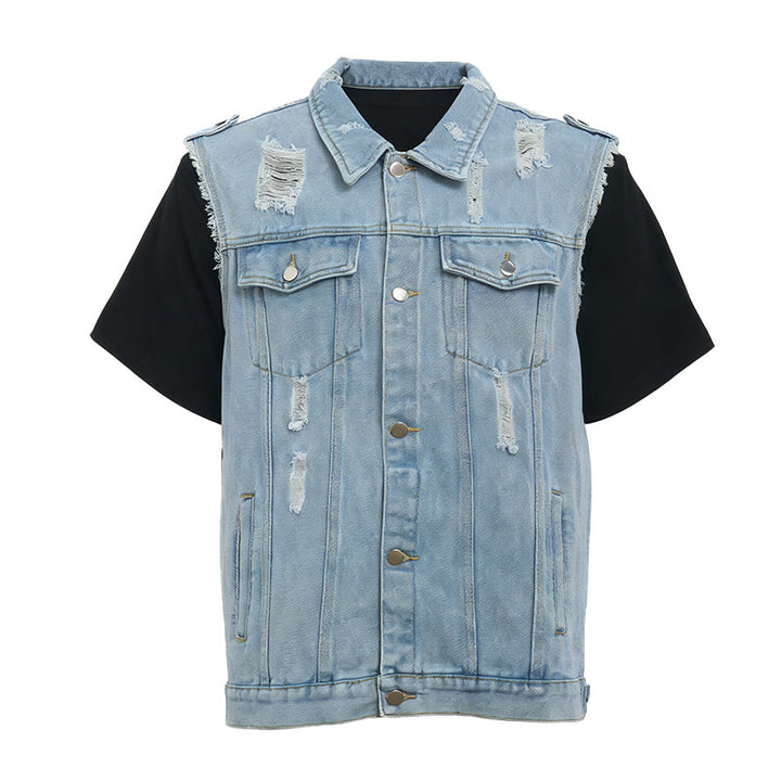 Men's Ripped Sleeveless Distressed Denim Vest - image 7