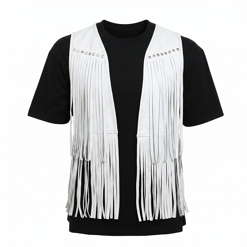 Men's Hippie Fringe Faux Suede Vest With Studs - image 10
