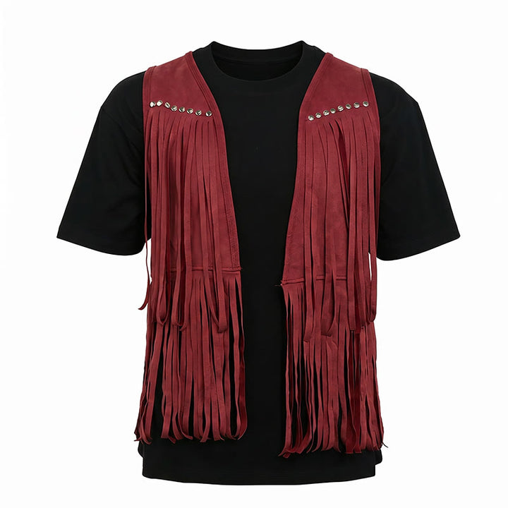 Men's Hippie Fringe Faux Suede Vest With Studs - image 11