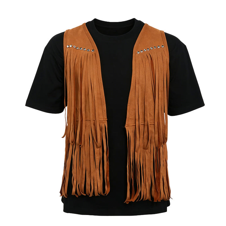Men's Hippie Fringe Faux Suede Vest With Studs - image 8