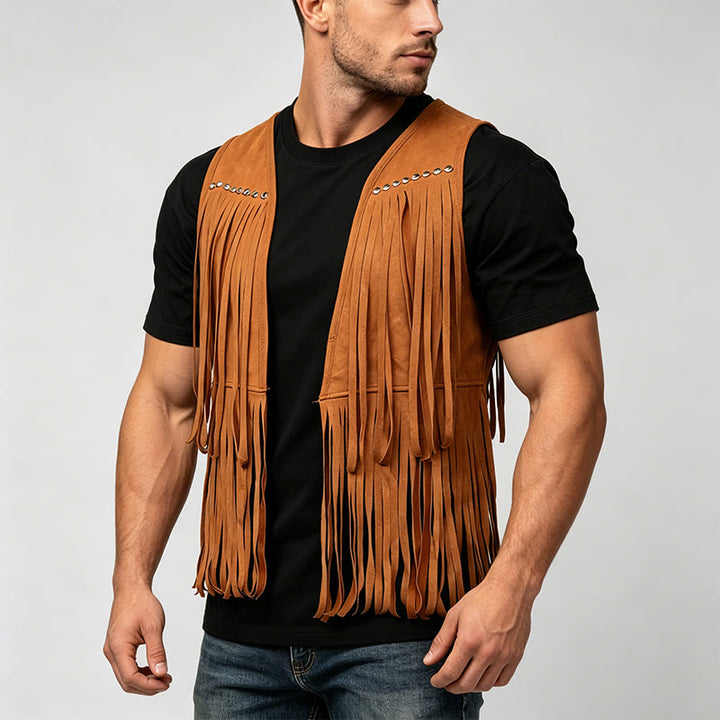 Men's Hippie Fringe Faux Suede Vest With Studs - image 2