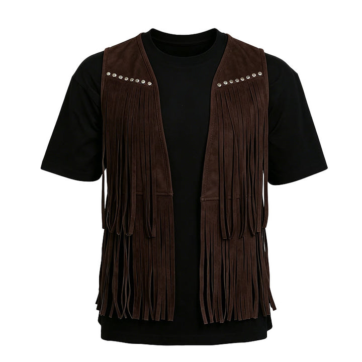 Men's Hippie Fringe Faux Suede Vest With Studs - image 12