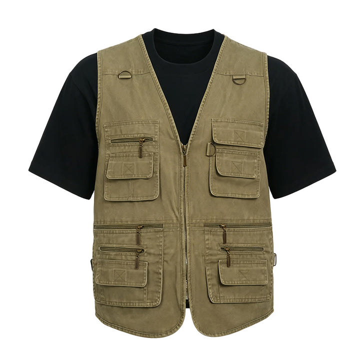 Men's Washed Canvas Outdoor Vest With Multiple Zipper Pockets - image 6
