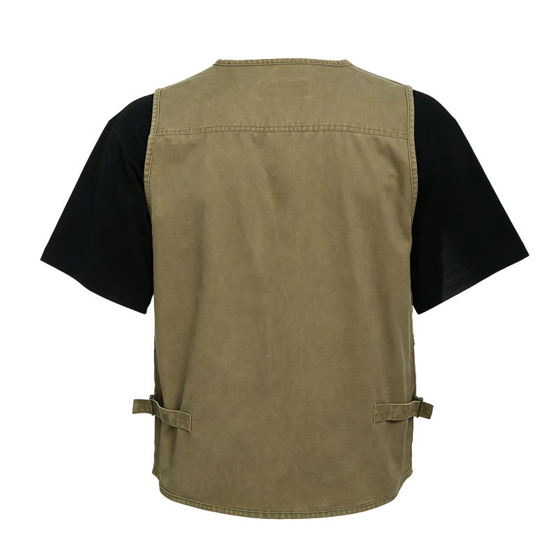 Men's Washed Canvas Outdoor Vest With Multiple Zipper Pockets - image 8
