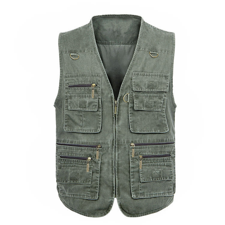 Men's Washed Canvas Outdoor Vest With Multiple Zipper Pockets - image 9