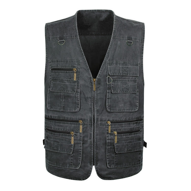 Men's Washed Canvas Outdoor Vest With Multiple Zipper Pockets - image 10