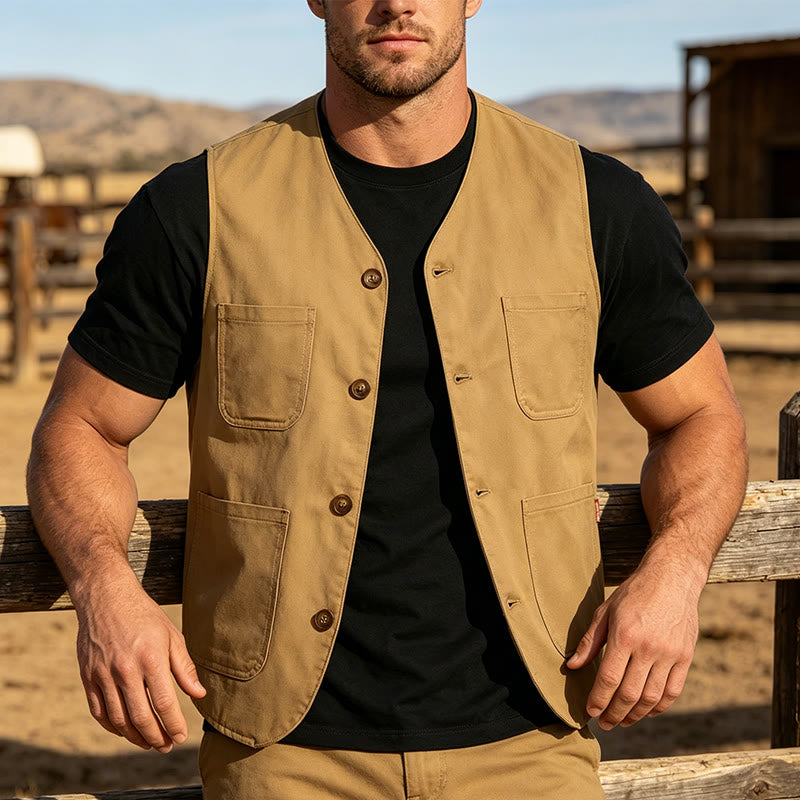 Men's Button-Up Workwear Lightweight Outdoor Vest - Beige - 2XL - image 0