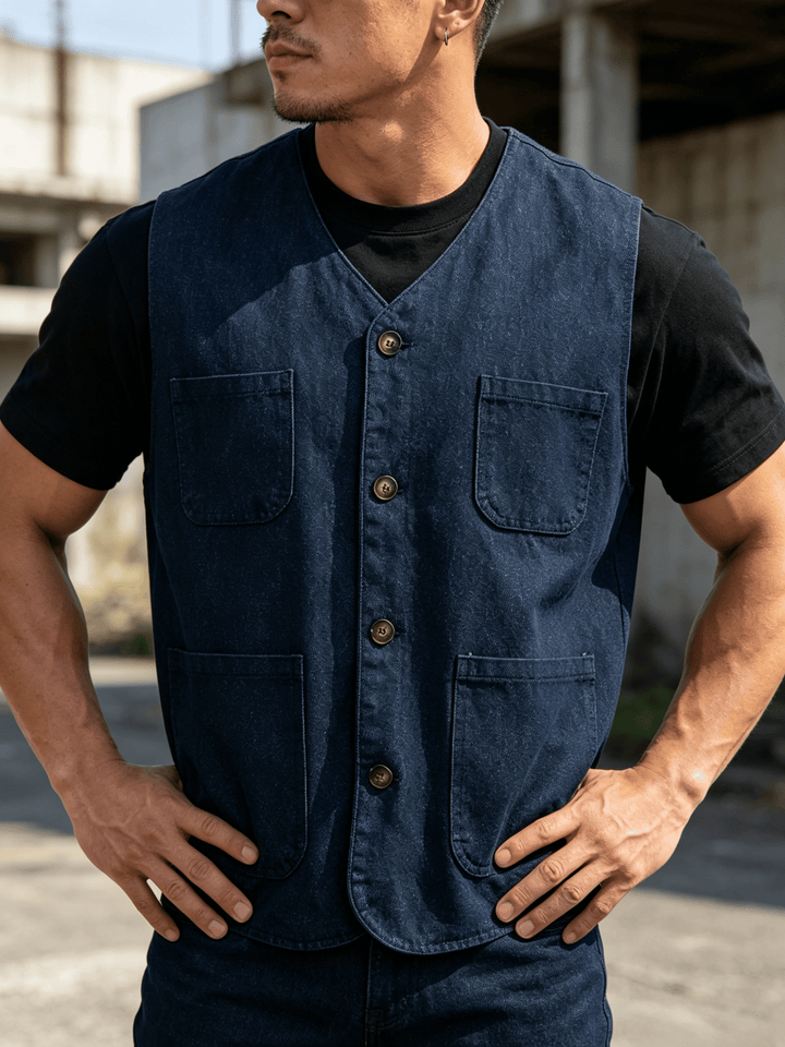 Men's Button-Up Workwear Lightweight Outdoor Vest - Blue - 2XL - image 4