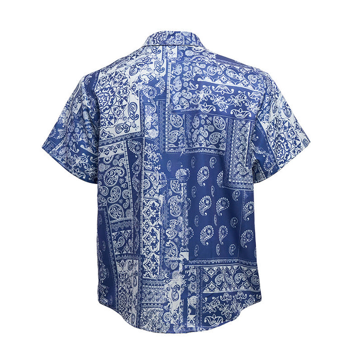 Men's Classic Navy Paisley Patchwork Print Short Sleeve Shirt - image 10