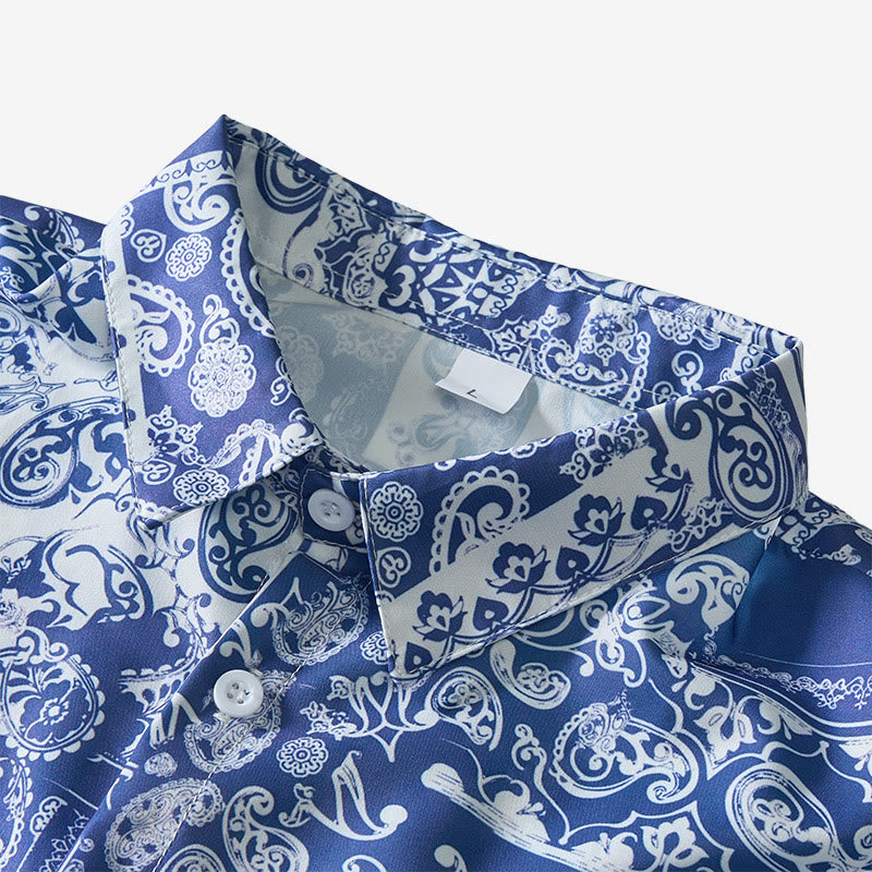 Men's Classic Navy Paisley Patchwork Print Short Sleeve Shirt - image 4