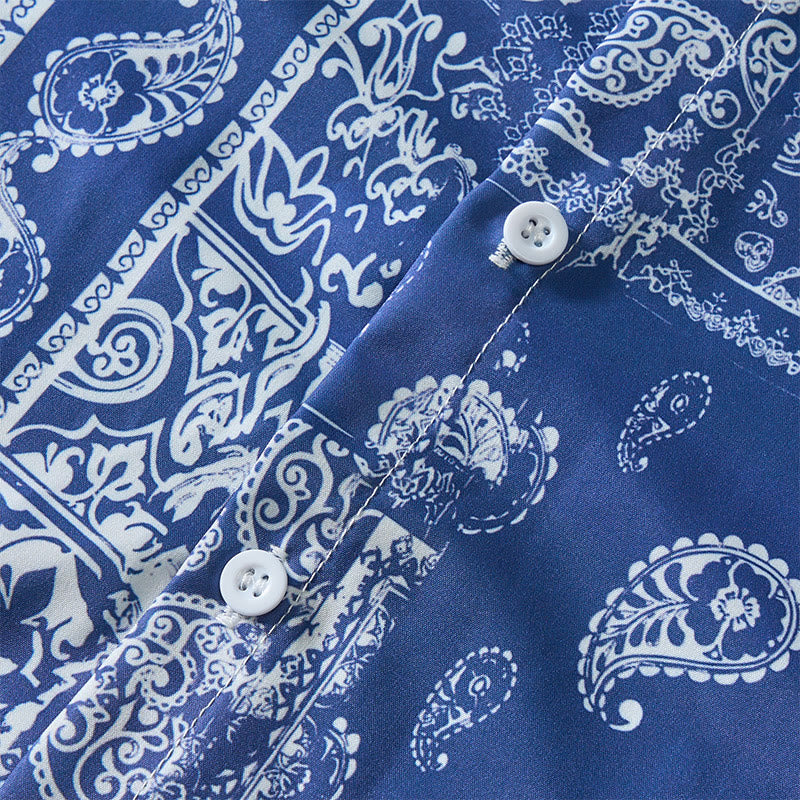 Men's Classic Navy Paisley Patchwork Print Short Sleeve Shirt - image 5