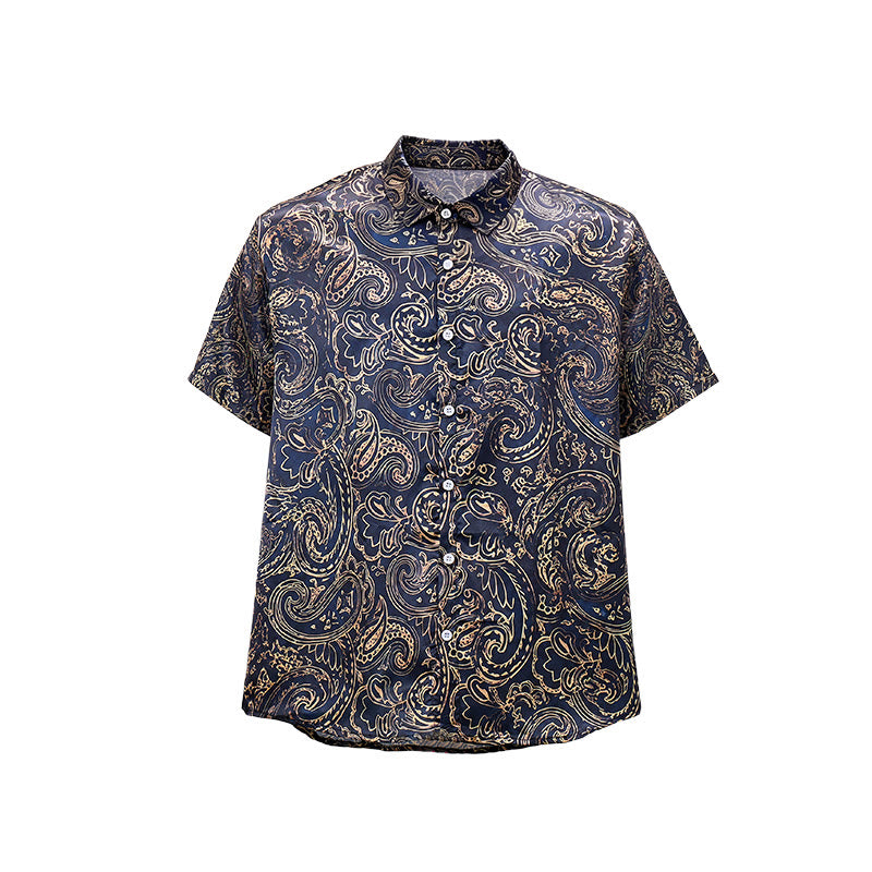 Men's Shiny Luxury Vintage Paisley Pattern Dressy Shirt - image 13