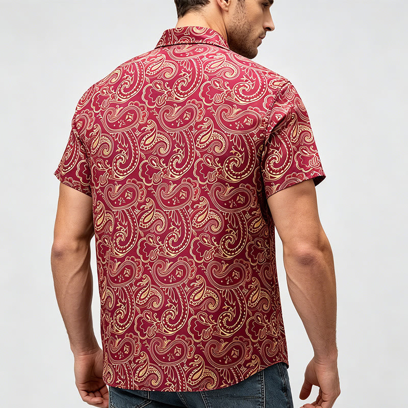 Men's Shiny Luxury Vintage Paisley Pattern Dressy Shirt - image 3