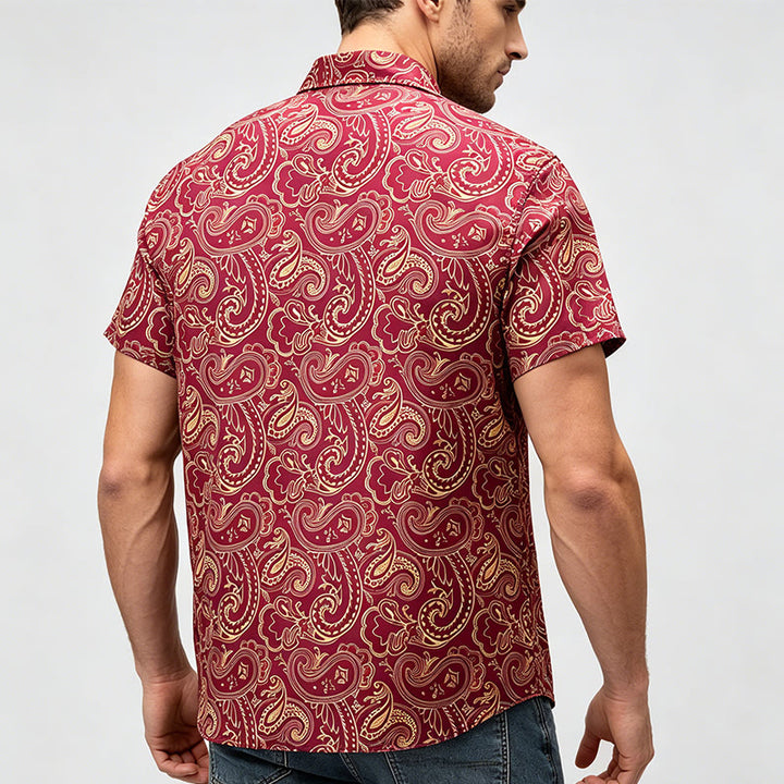 Men's Shiny Luxury Vintage Paisley Pattern Dressy Shirt - image 3