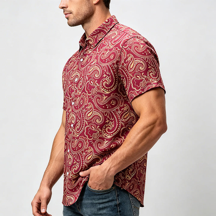 Men's Shiny Luxury Vintage Paisley Pattern Dressy Shirt - image 2