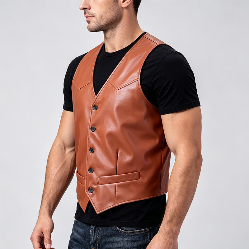 Men's Timeless Western Inspired Leather Suit Vest - image 1