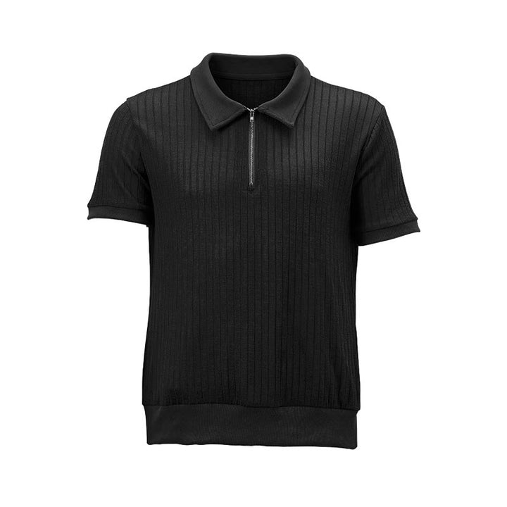 Men's Vertical Ribbed Knit Polo Shirt With Zip Neck - image 14