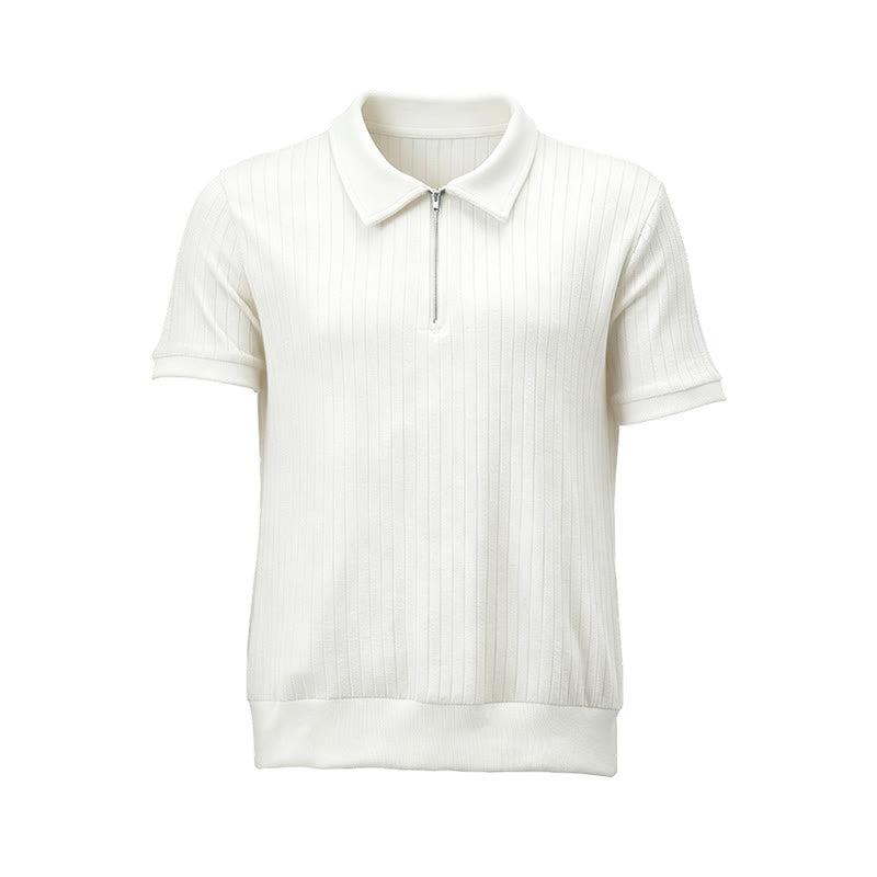 Men's Vertical Ribbed Knit Polo Shirt With Zip Neck - image 15