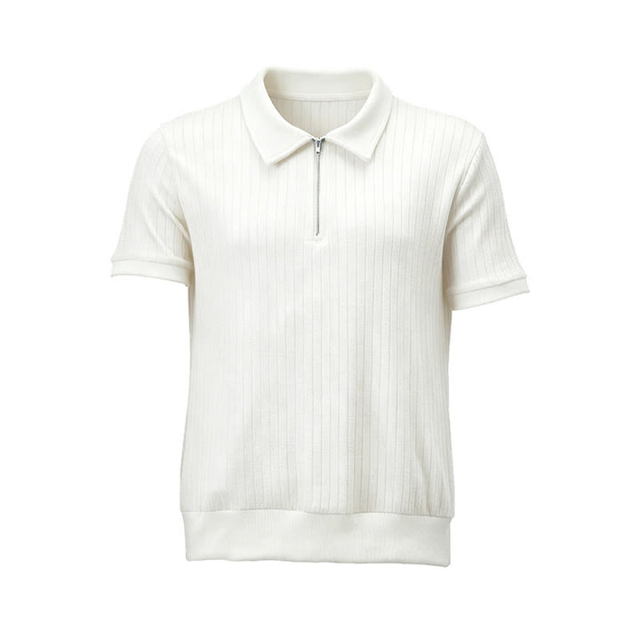 Men's Vertical Ribbed Knit Polo Shirt With Zip Neck - image 15