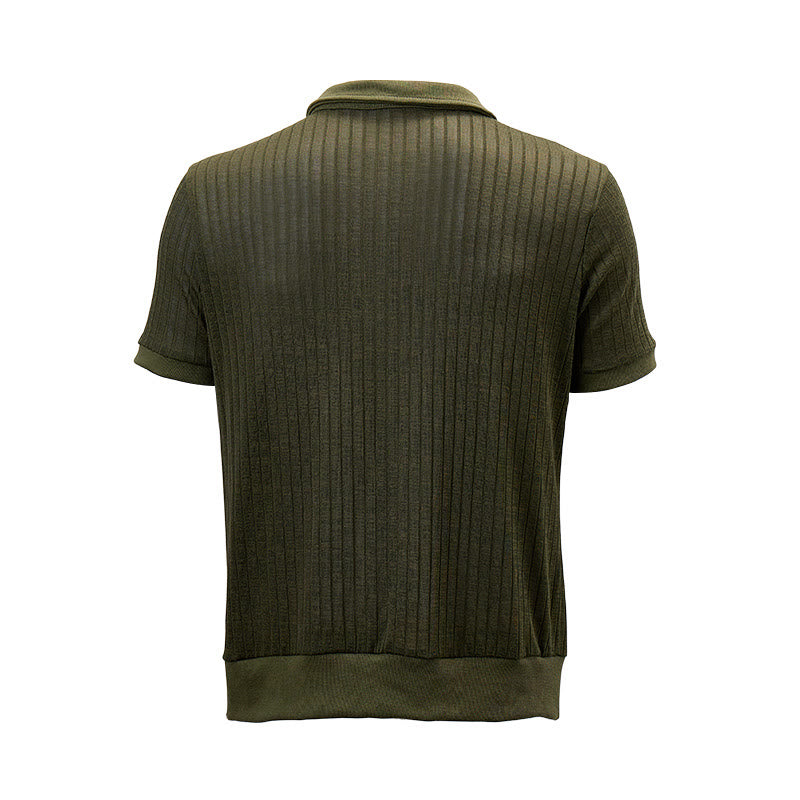 Men's Vertical Ribbed Knit Polo Shirt With Zip Neck - image 13