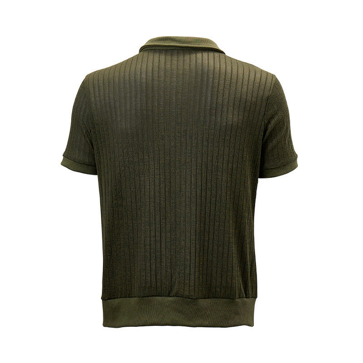 Men's Vertical Ribbed Knit Polo Shirt With Zip Neck - image 13