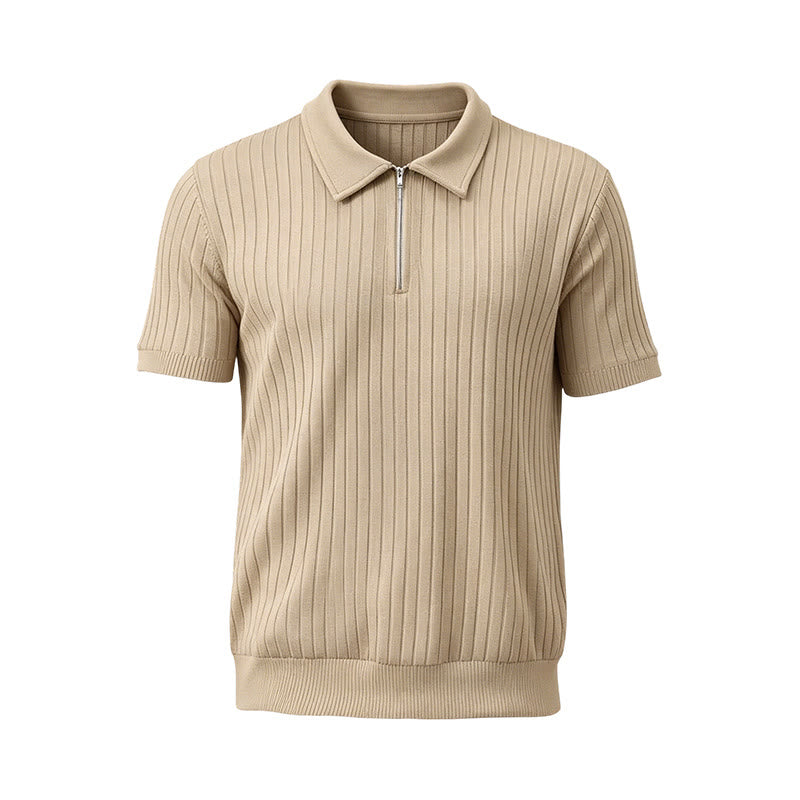 Men's Vertical Ribbed Knit Polo Shirt With Zip Neck - image 18