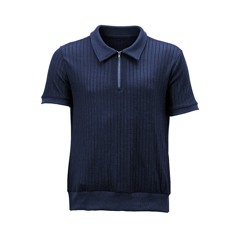 Men's Vertical Ribbed Knit Polo Shirt With Zip Neck - image 17