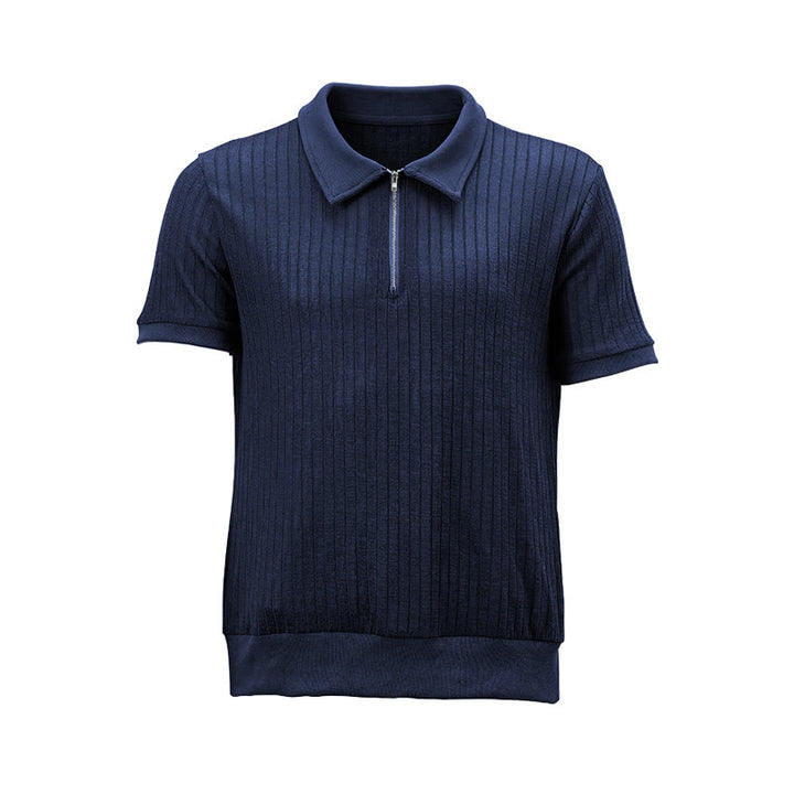 Men's Vertical Ribbed Knit Polo Shirt With Zip Neck - image 17