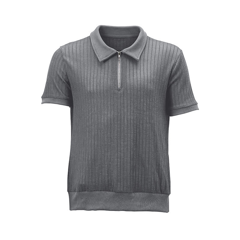 Men's Vertical Ribbed Knit Polo Shirt With Zip Neck - image 16