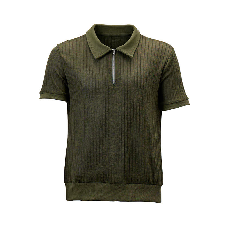 Men's Vertical Ribbed Knit Polo Shirt With Zip Neck - image 12
