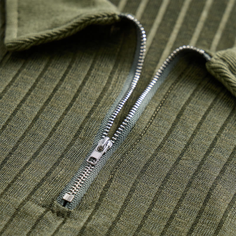 Men's Vertical Ribbed Knit Polo Shirt With Zip Neck - image 9