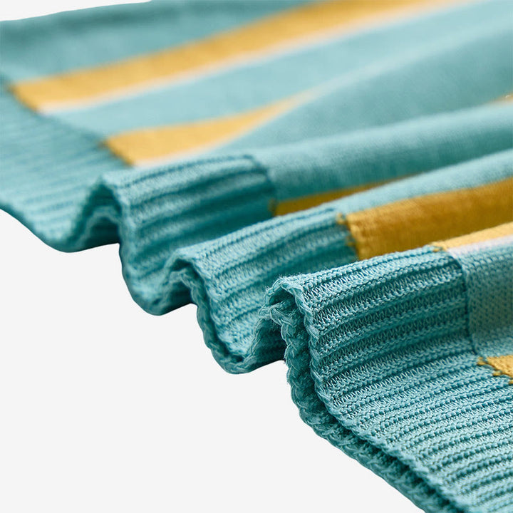 Men's Teal & Gold Vertical Striped Knit Polo Shirt - image 6