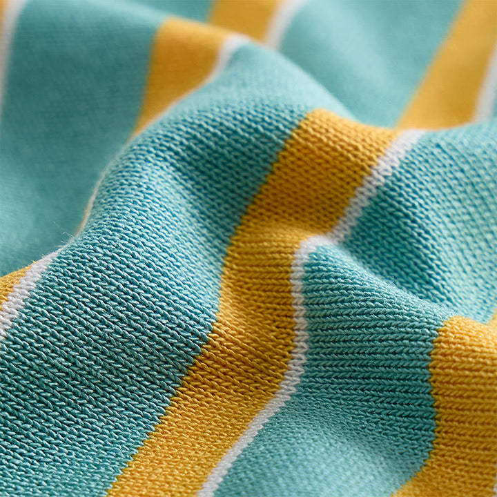 Men's Teal & Gold Vertical Striped Knit Polo Shirt - image 5