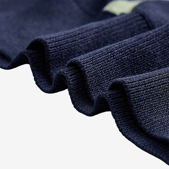 Men's Retro Navy & Sage Color-Block Stripe Knit Polo Shirt - image 7