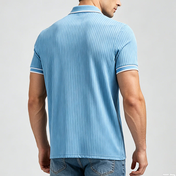 Men's Minimalist Trimmed Collar & Cuffs Knit Polo Shirt - image 3