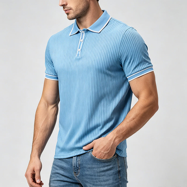 Men's Minimalist Trimmed Collar & Cuffs Knit Polo Shirt - image 2