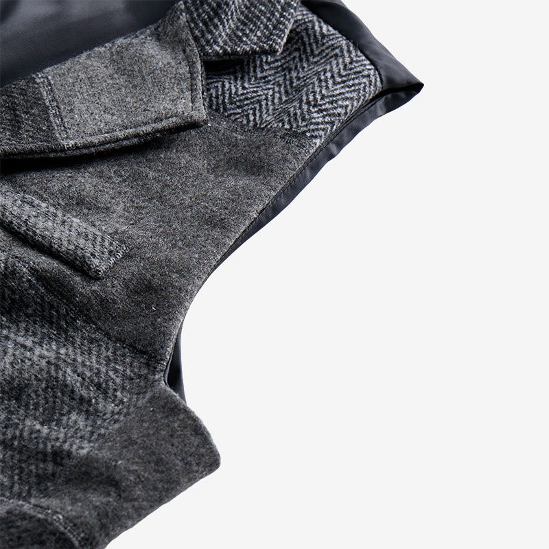 Men's Gray Patchwork Herringbone & Houndstooth Pattern Suit Vest - image 6