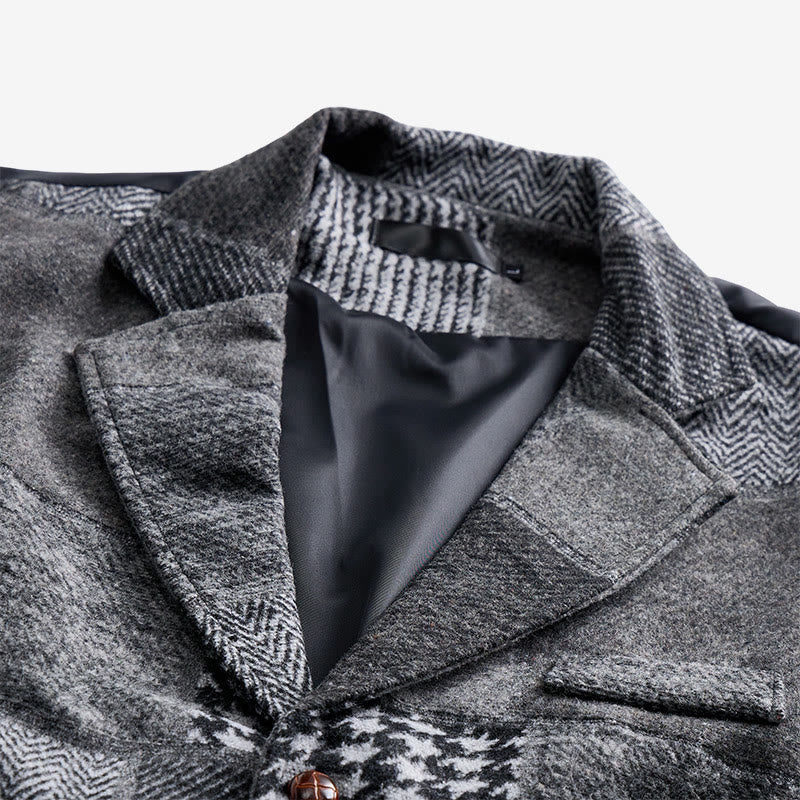 Men's Gray Patchwork Herringbone & Houndstooth Pattern Suit Vest - image 3