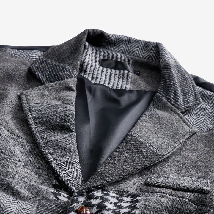 Men's Gray Patchwork Herringbone & Houndstooth Pattern Suit Vest - image 3