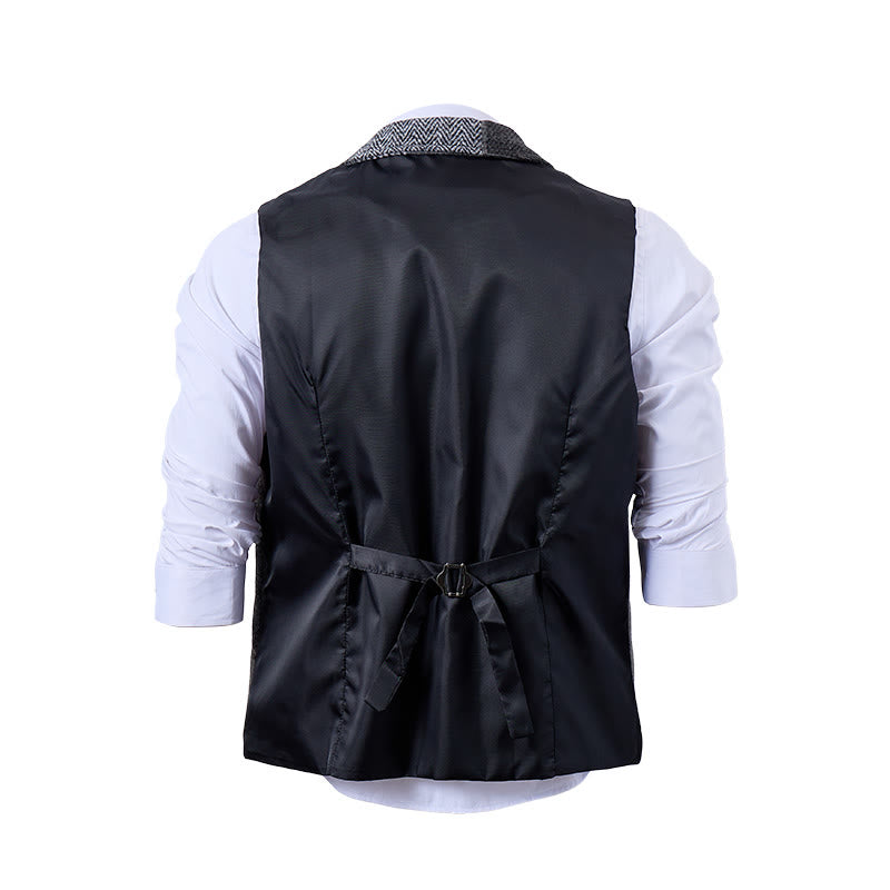 Men's Gray Patchwork Herringbone & Houndstooth Pattern Suit Vest - image 9