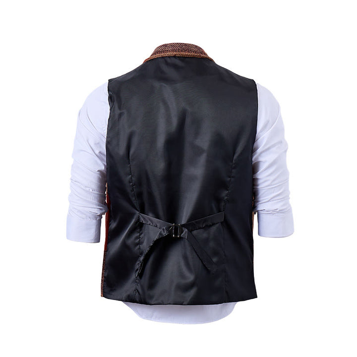 Men's Warm Tone Patchwork Mixed Herringbone Pattern Suit Vest - image 21