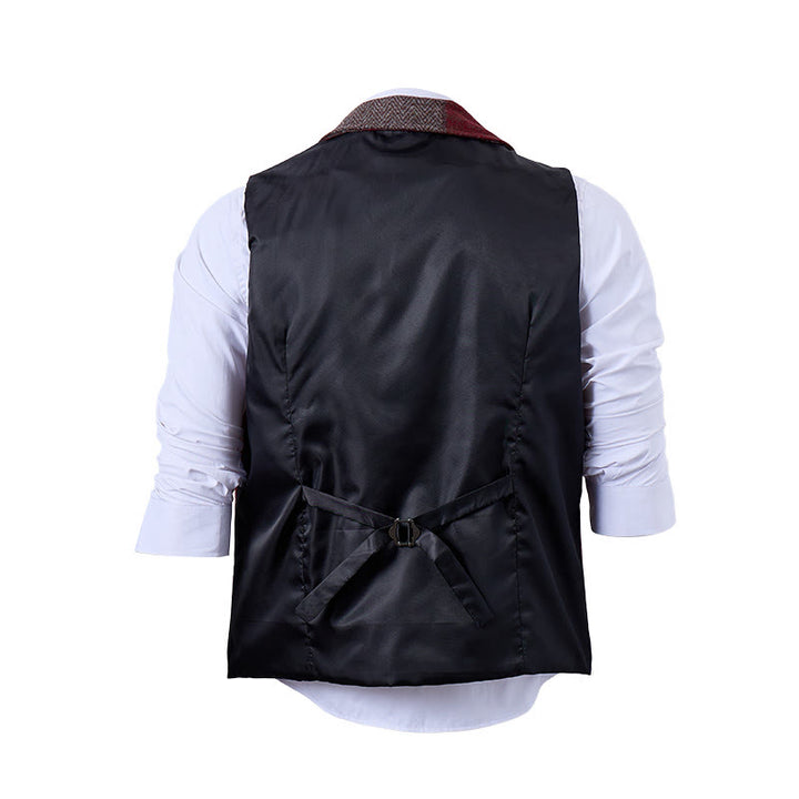 Men's Warm Tone Patchwork Mixed Herringbone Pattern Suit Vest - image 10