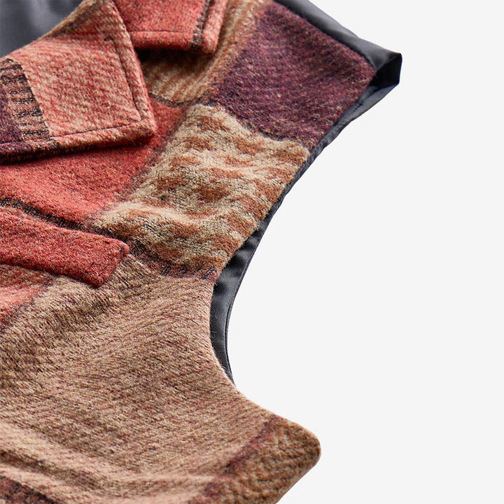 Men's Warm Tone Patchwork Mixed Herringbone Pattern Suit Vest - image 8